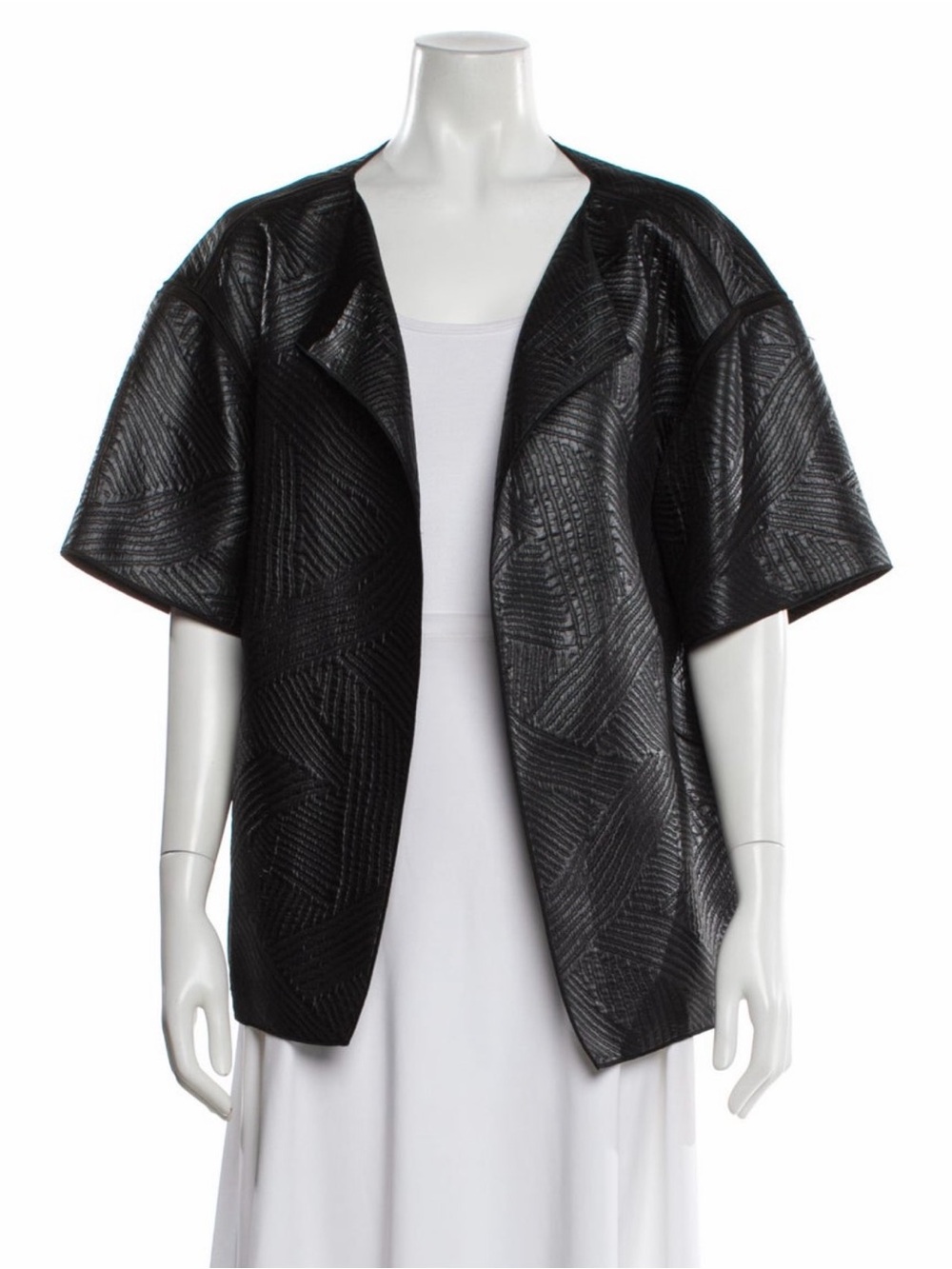 NWT Lafayette 148 New York Textured Black Short-Sleeve Open Jacket